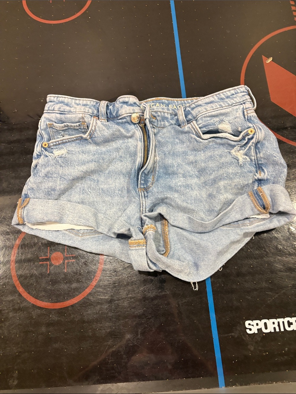 American Eagle Outfitters Light Blue Distressed Denim Roll-Cuff Shorts